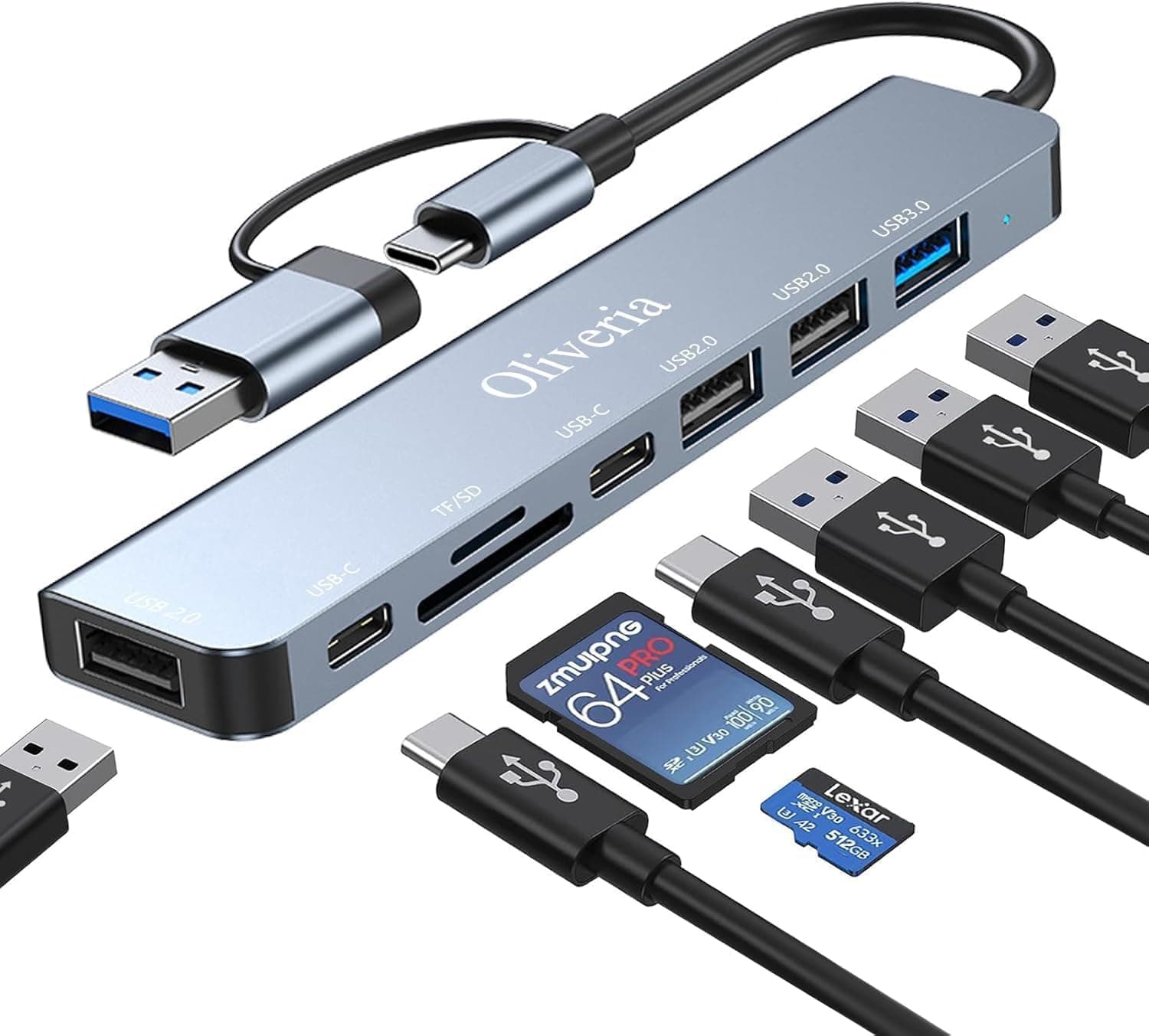 Hub USB-C 8 en 2 con lector de tarjetas